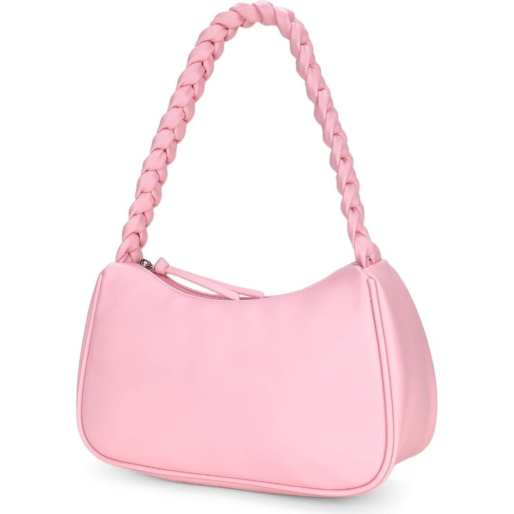 Women's Pink Shoulder Leather Bag Cute Hobo Mini Clutch Zipper Closure Handbag